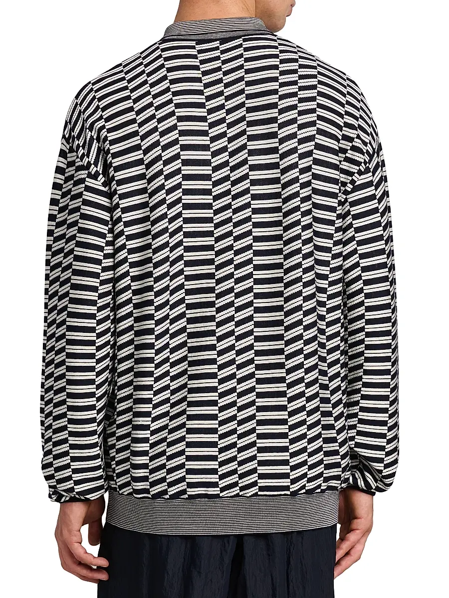 Giorgio Armani Men's Geometric-Print Virgin Wool-Blend Polo Sweater | Thumbnail 5