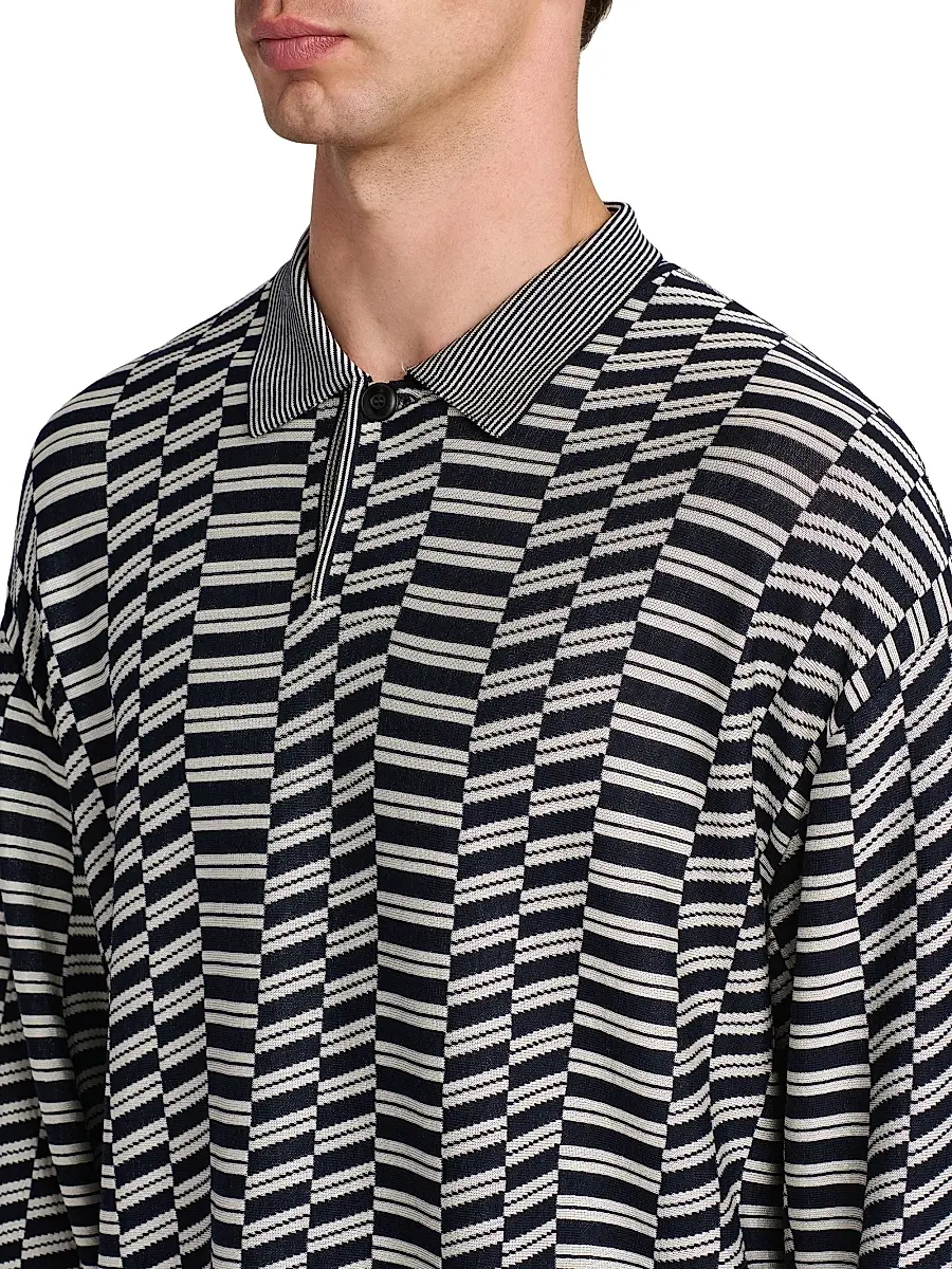 Giorgio Armani Men's Geometric-Print Virgin Wool-Blend Polo Sweater | Thumbnail 6