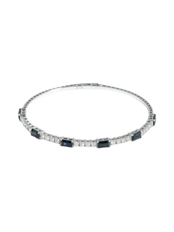 2.75ct Diamond Blue Sapphire 14K Gold Flexible Bangle Bracelet 2.75ct Diamond Blue Sapphire 14K Gold Flexible Bangle Bracelet