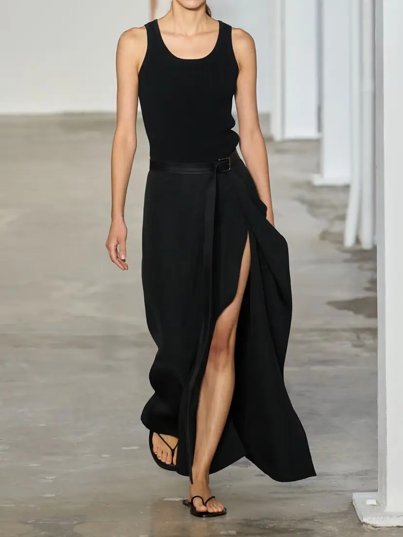 FFORME Ainsley Asymmetric Wrap Crepe Skirt With Leather-belt Detail | Thumbnail 5