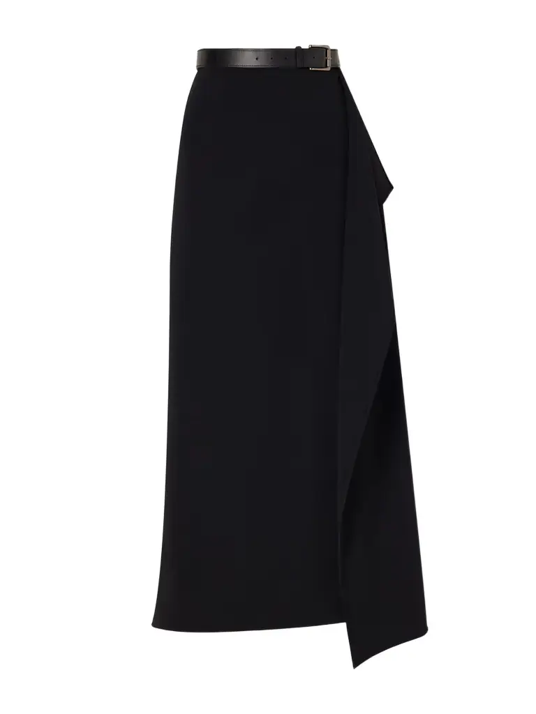 Ainsley Asymmetric Wrap Crepe Skirt With Leather-belt Detail