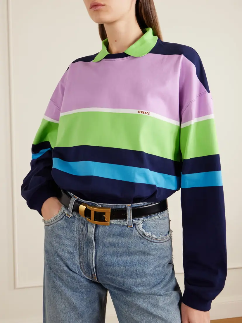 Versace Embroidered Striped Cotton-jersey Sweater | Thumbnail 2 Versace Embroidered Striped Cotton-jersey Sweater | Thumbnail 2