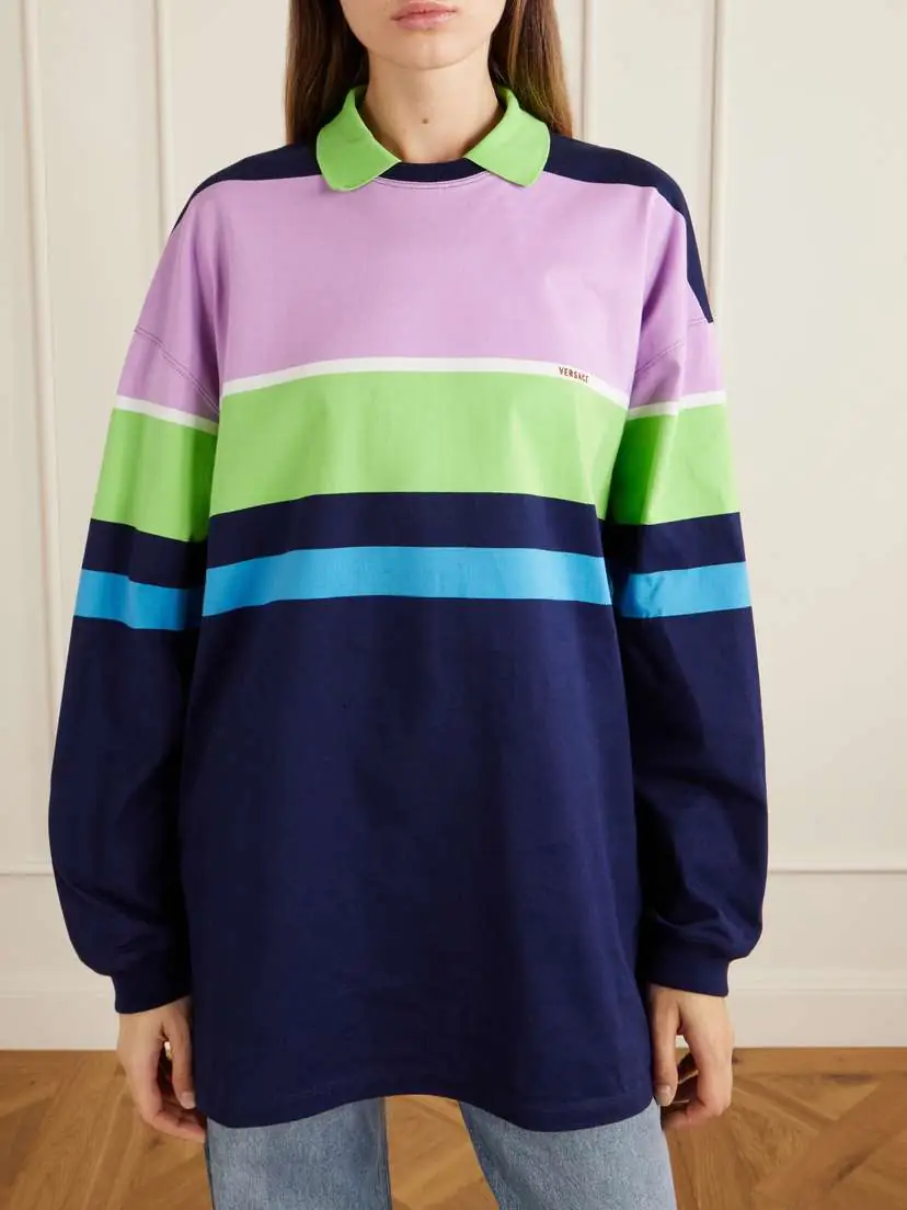 Versace Embroidered Striped Cotton-jersey Sweater | Thumbnail 3 Versace Embroidered Striped Cotton-jersey Sweater | Thumbnail 3