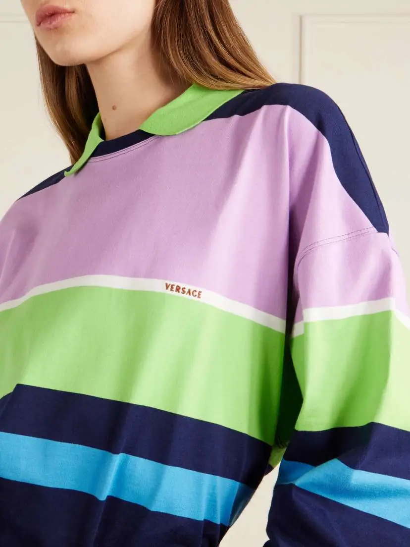 Versace Embroidered Striped Cotton-jersey Sweater | Thumbnail 5 Versace Embroidered Striped Cotton-jersey Sweater | Thumbnail 5
