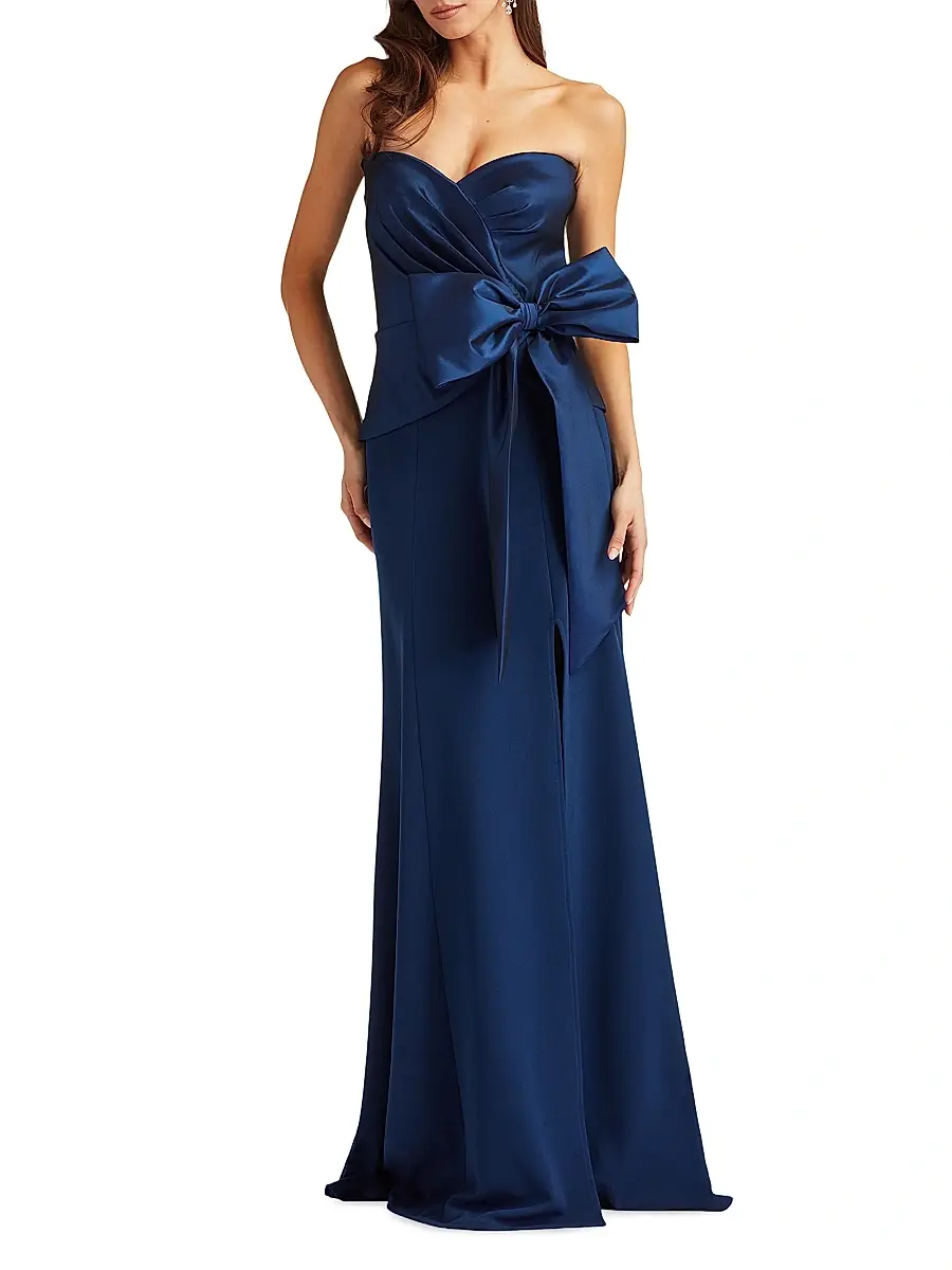 Tadashi Shoji Women's Pleated Bow Strapless Column Gown | Thumbnail 2 Tadashi Shoji Women's Pleated Bow Strapless Column Gown | Thumbnail 2
