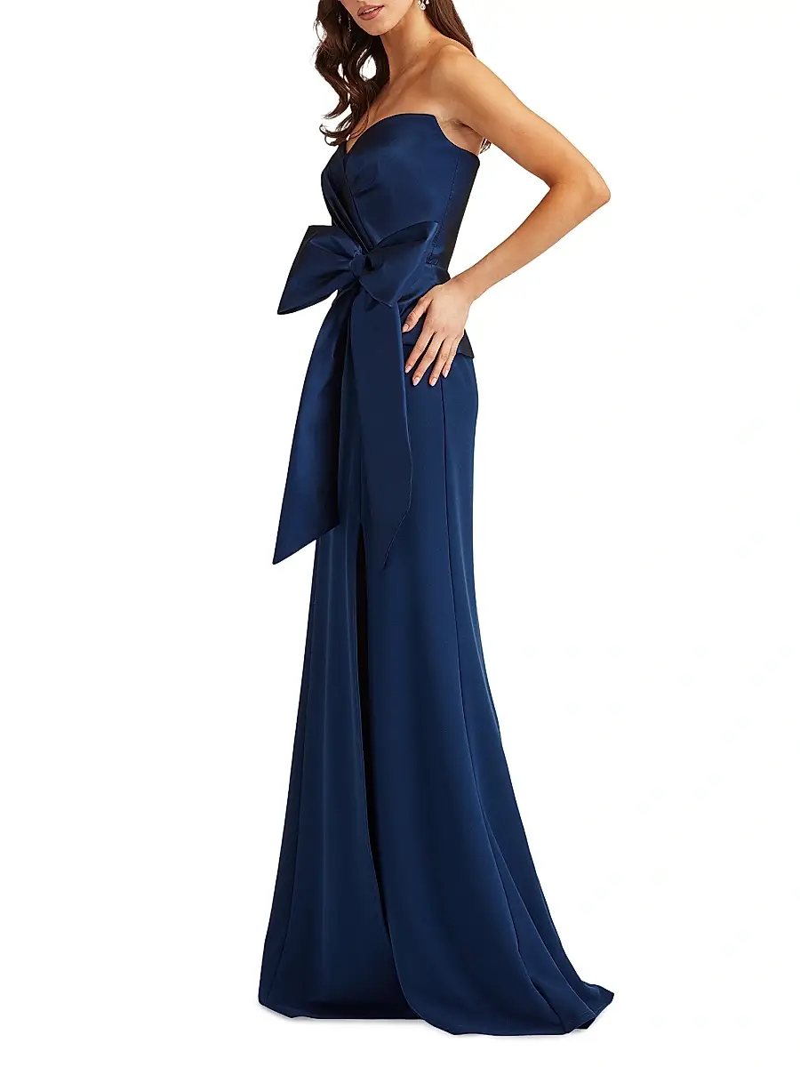 Tadashi Shoji Women's Pleated Bow Strapless Column Gown | Thumbnail 3 Tadashi Shoji Women's Pleated Bow Strapless Column Gown | Thumbnail 3