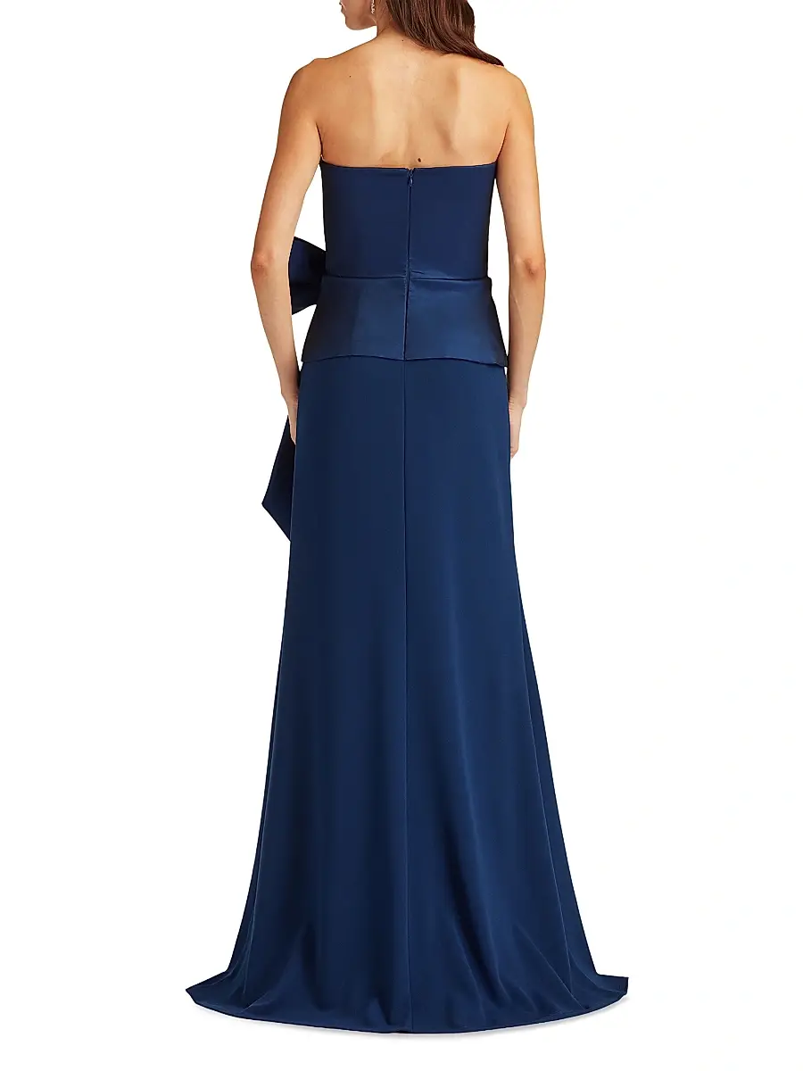 Tadashi Shoji Women's Pleated Bow Strapless Column Gown | Thumbnail 4 Tadashi Shoji Women's Pleated Bow Strapless Column Gown | Thumbnail 4