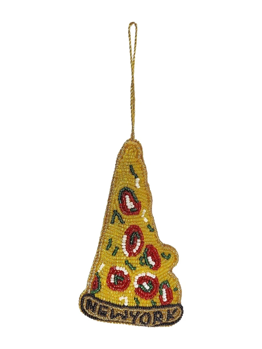 Beaded "New York" Pizza Slice Ornament