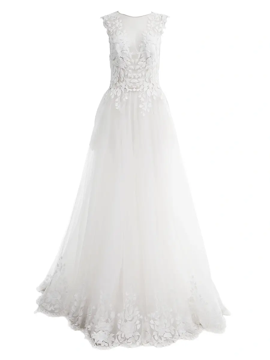 Tadashi Shoji Women's Floral-Embroidered A-Line Gown | Image 1 Tadashi Shoji Women's Floral-Embroidered A-Line Gown | Image 1
