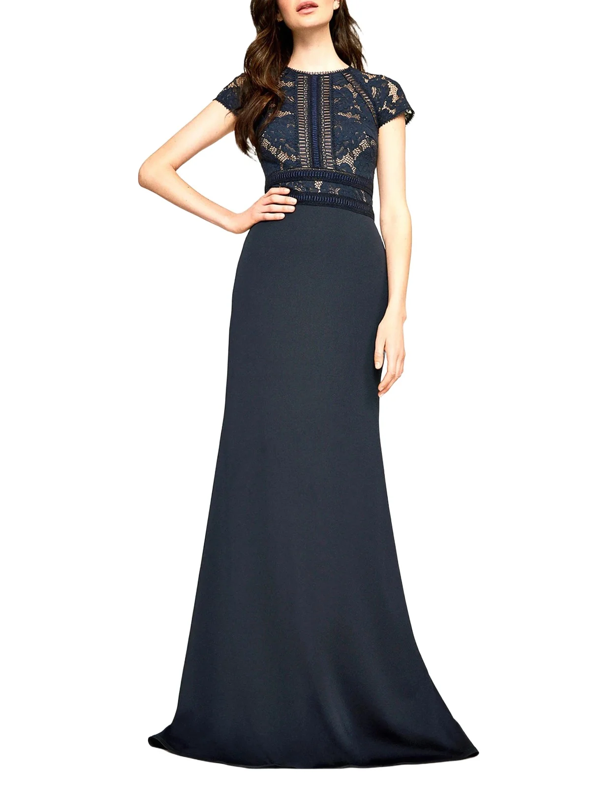 Women's Floral Embroidered Crepe Gown