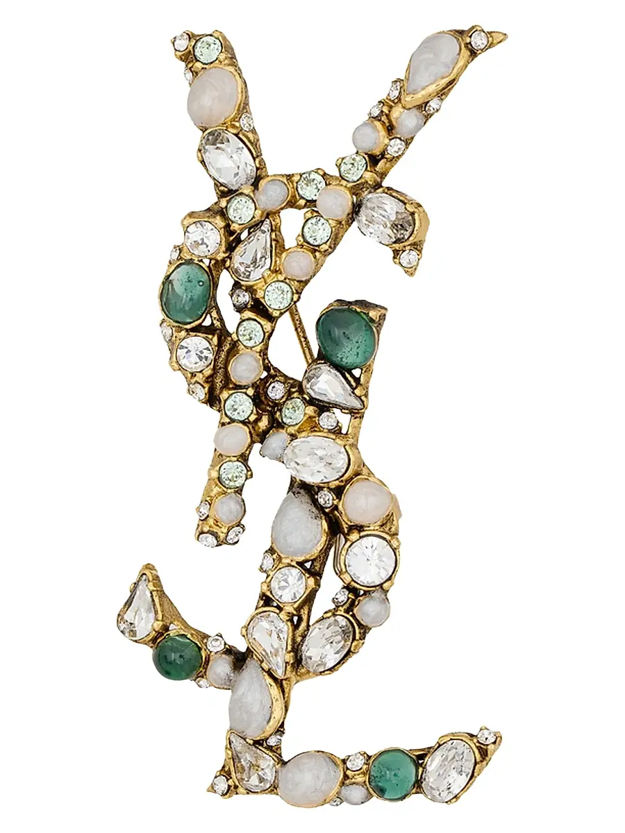 Women's Cassandre Crystal Brooch - Cream Green Crystal Gold