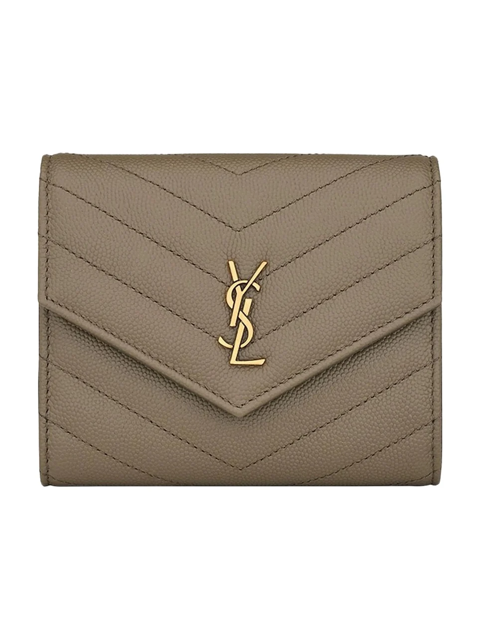 Saint Laurent Women's Cassandre Compact Tri Fold Wallet in Grain De Poudre Leather