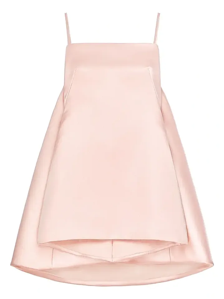 Women's Sliced Mini Dress in Satin with Cape - Silk Pink