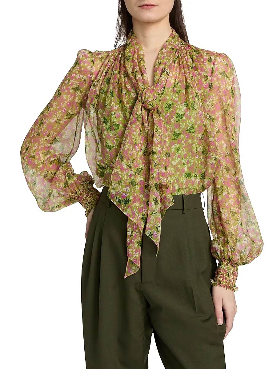 Burberry Women's Lila Ditsy Floral Silk Tie Blouse | Thumbnail 3 Burberry Women's Lila Ditsy Floral Silk Tie Blouse | Thumbnail 3