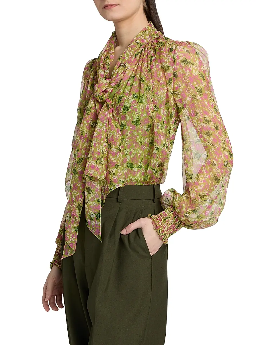 Burberry Women's Lila Ditsy Floral Silk Tie Blouse | Thumbnail 4 Burberry Women's Lila Ditsy Floral Silk Tie Blouse | Thumbnail 4