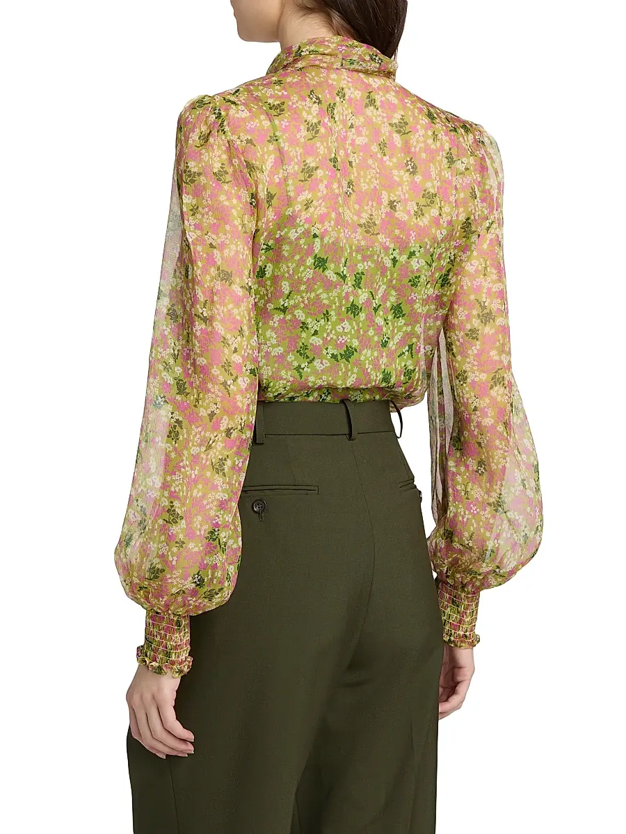 Burberry Women's Lila Ditsy Floral Silk Tie Blouse | Thumbnail 5 Burberry Women's Lila Ditsy Floral Silk Tie Blouse | Thumbnail 5