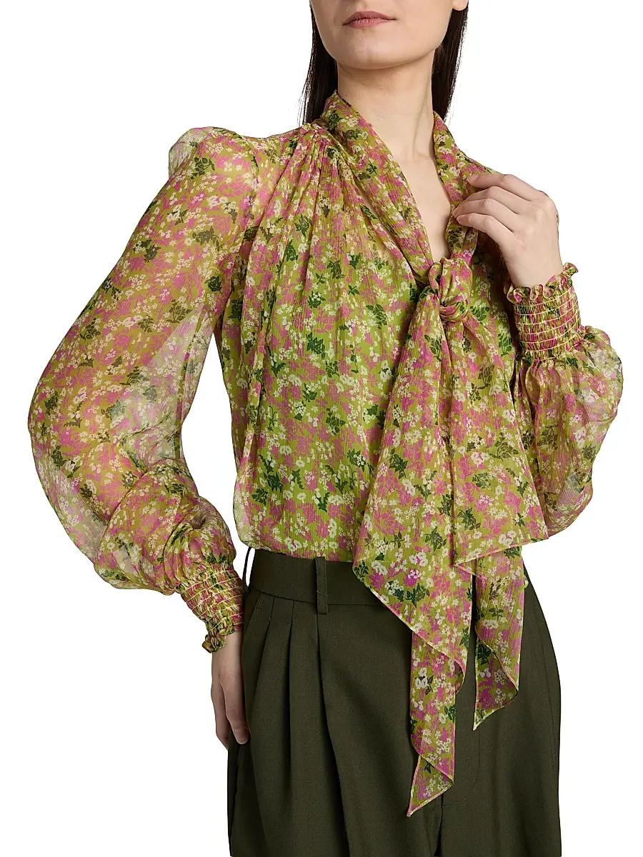 Burberry Women's Lila Ditsy Floral Silk Tie Blouse | Thumbnail 6 Burberry Women's Lila Ditsy Floral Silk Tie Blouse | Thumbnail 6