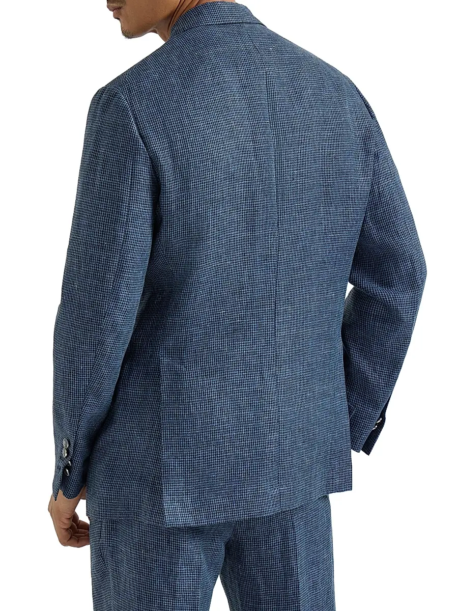 Brunello Cucinelli Men's Linen Houndstooth Deconstructed Cavallo Blazer with Metal Buttons | Thumbnail 4 Brunello Cucinelli Men's Linen Houndstooth Deconstructed Cavallo Blazer with Metal Buttons | Thumbnail 4