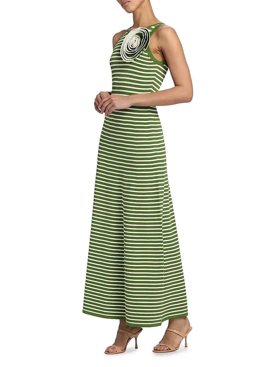 Lela Rose Women's Rosette Striped Sleeveless Maxi Dress | Thumbnail 2 Lela Rose Women's Rosette Striped Sleeveless Maxi Dress | Thumbnail 2