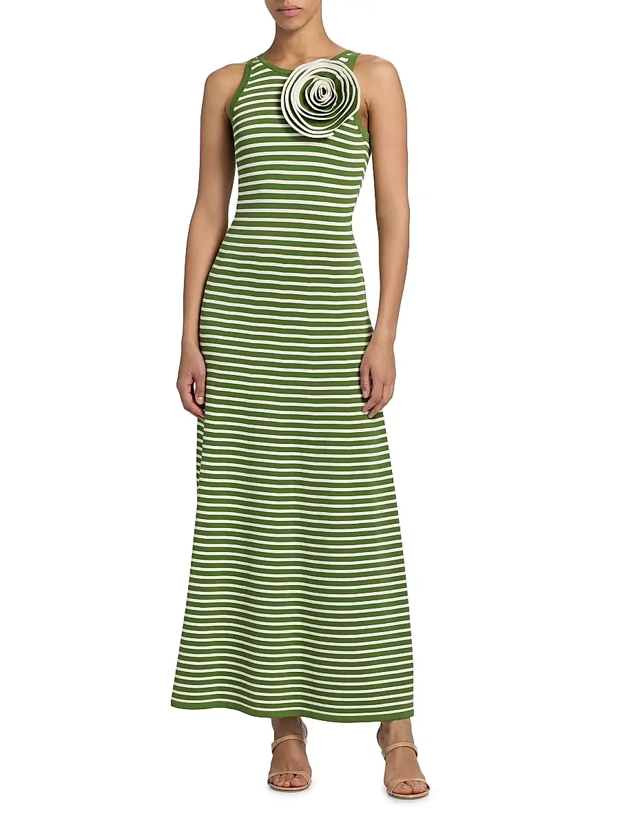 Lela Rose Women's Rosette Striped Sleeveless Maxi Dress | Thumbnail 3 Lela Rose Women's Rosette Striped Sleeveless Maxi Dress | Thumbnail 3