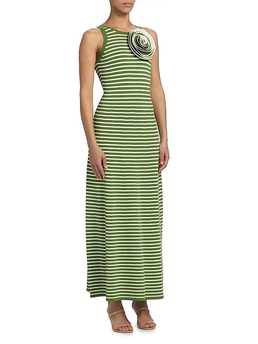 Lela Rose Women's Rosette Striped Sleeveless Maxi Dress | Thumbnail 4 Lela Rose Women's Rosette Striped Sleeveless Maxi Dress | Thumbnail 4