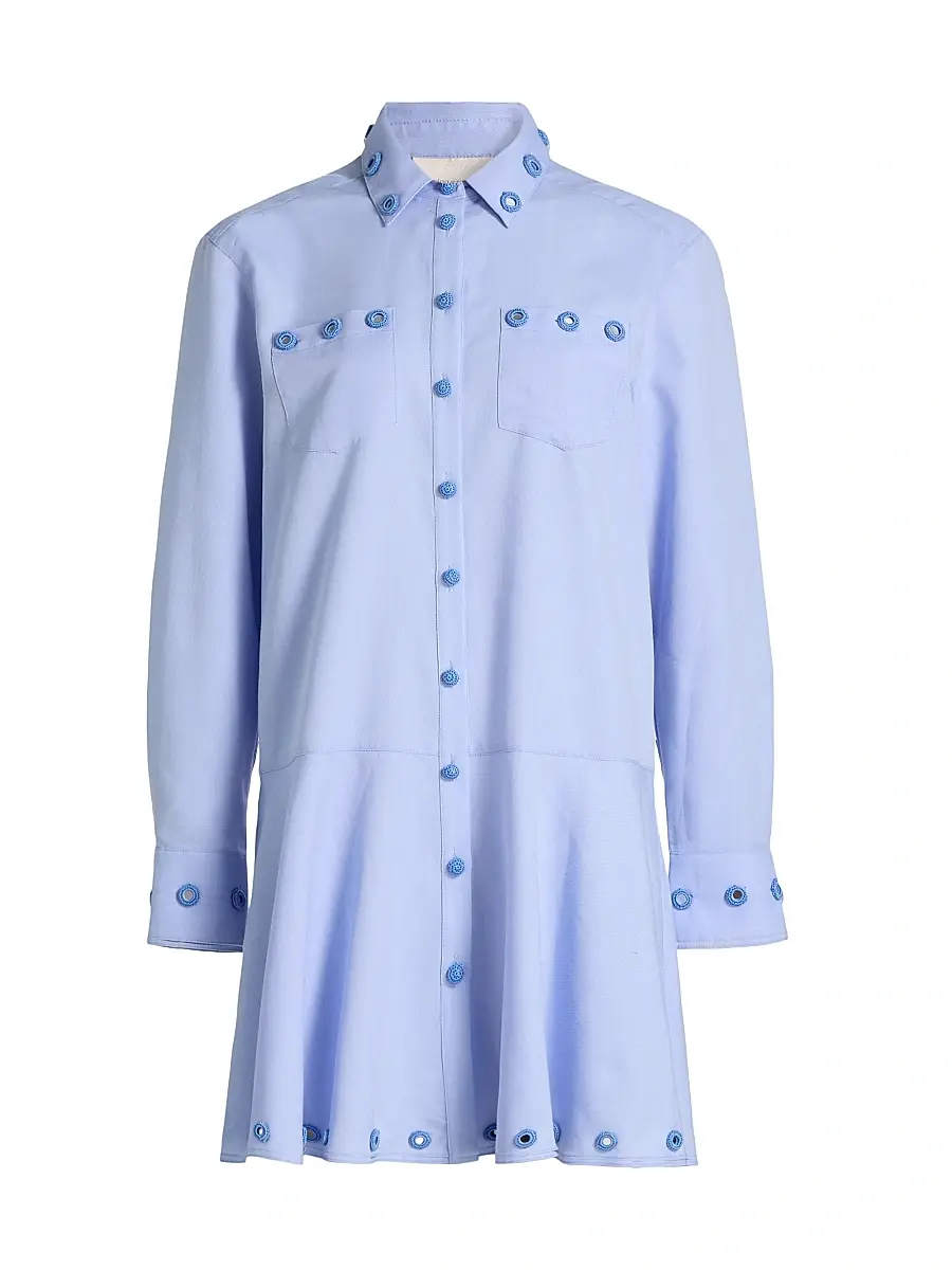 Cinq à Sept Women's Giulia Crochet Mirrors Mini Shirtdress - Rain Cloud | Image 1 Cinq à Sept Women's Giulia Crochet Mirrors Mini Shirtdress - Rain Cloud | Image 1