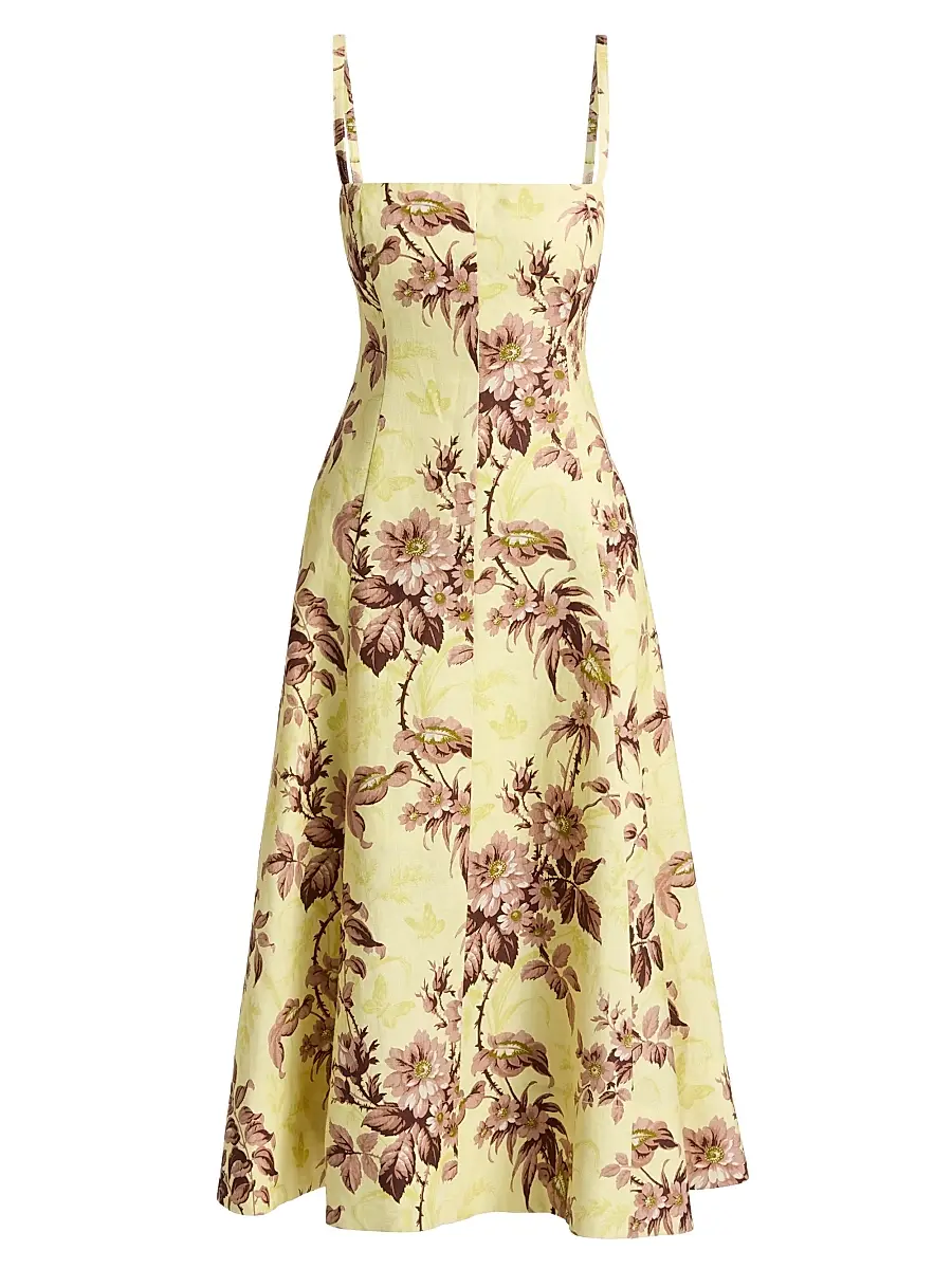 Cara Cara Women's Gimlet Floral Linen Midi-Dress - Windsor Lemon | Image 1 Cara Cara Women's Gimlet Floral Linen Midi-Dress - Windsor Lemon | Image 1