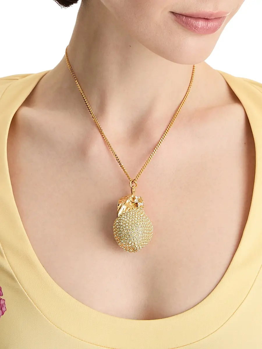 Oscar de la Renta Women's Pavé Pear 24K-Gold-Plated & Glass Crystal Pendant Necklace - Green | Thumbnail 2 Oscar de la Renta Women's Pavé Pear 24K-Gold-Plated & Glass Crystal Pendant Necklace - Green | Thumbnail 2