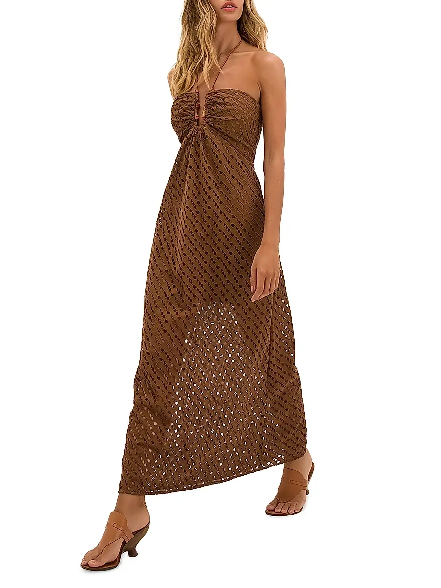 ViX by Paula Hermanny Women's Melina Cotton Halterneck Midi-Dress - Brown | Thumbnail 2 ViX by Paula Hermanny Women's Melina Cotton Halterneck Midi-Dress - Brown | Thumbnail 2
