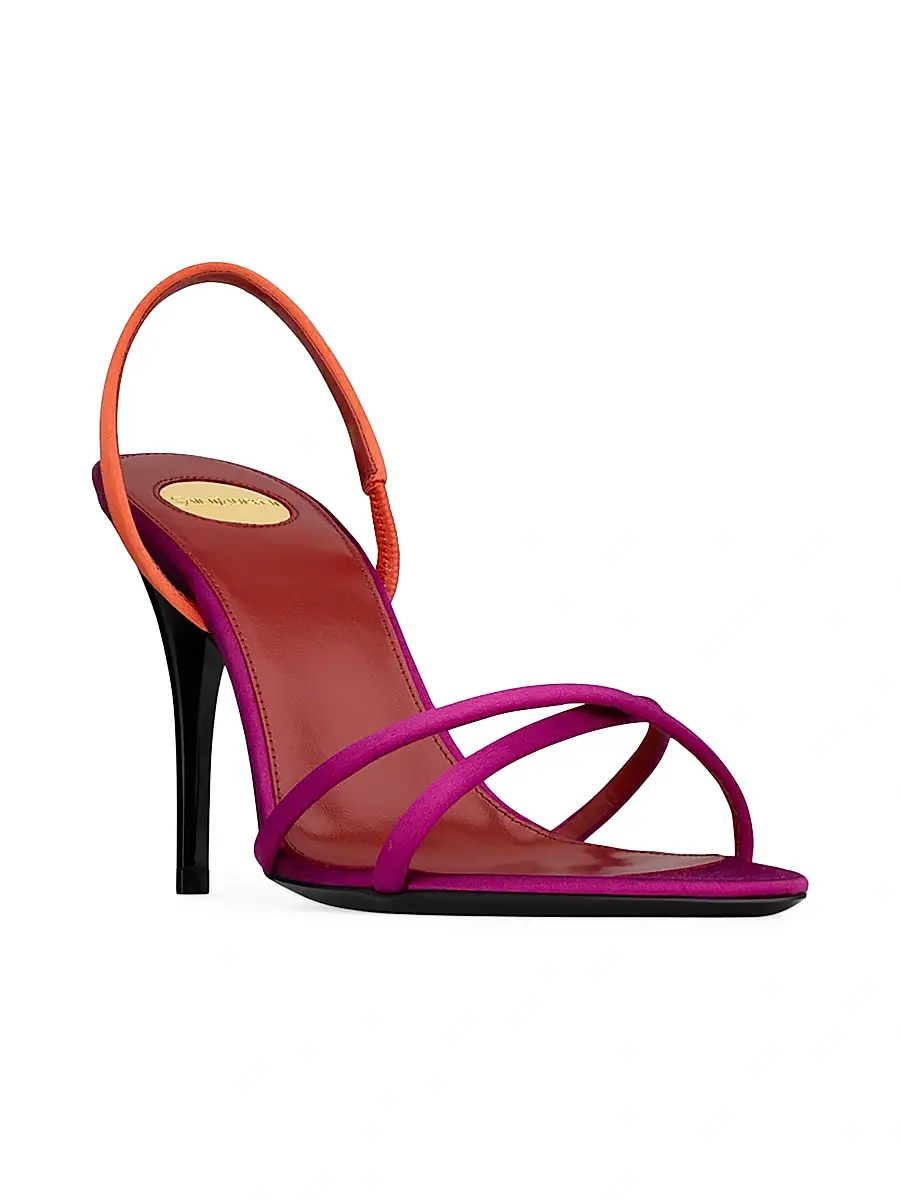 Saint Laurent Women's Justify Slingback Sandals in Satin Crepe - Morocan Fuxia Orange | Thumbnail 2 Saint Laurent Women's Justify Slingback Sandals in Satin Crepe - Morocan Fuxia Orange | Thumbnail 2