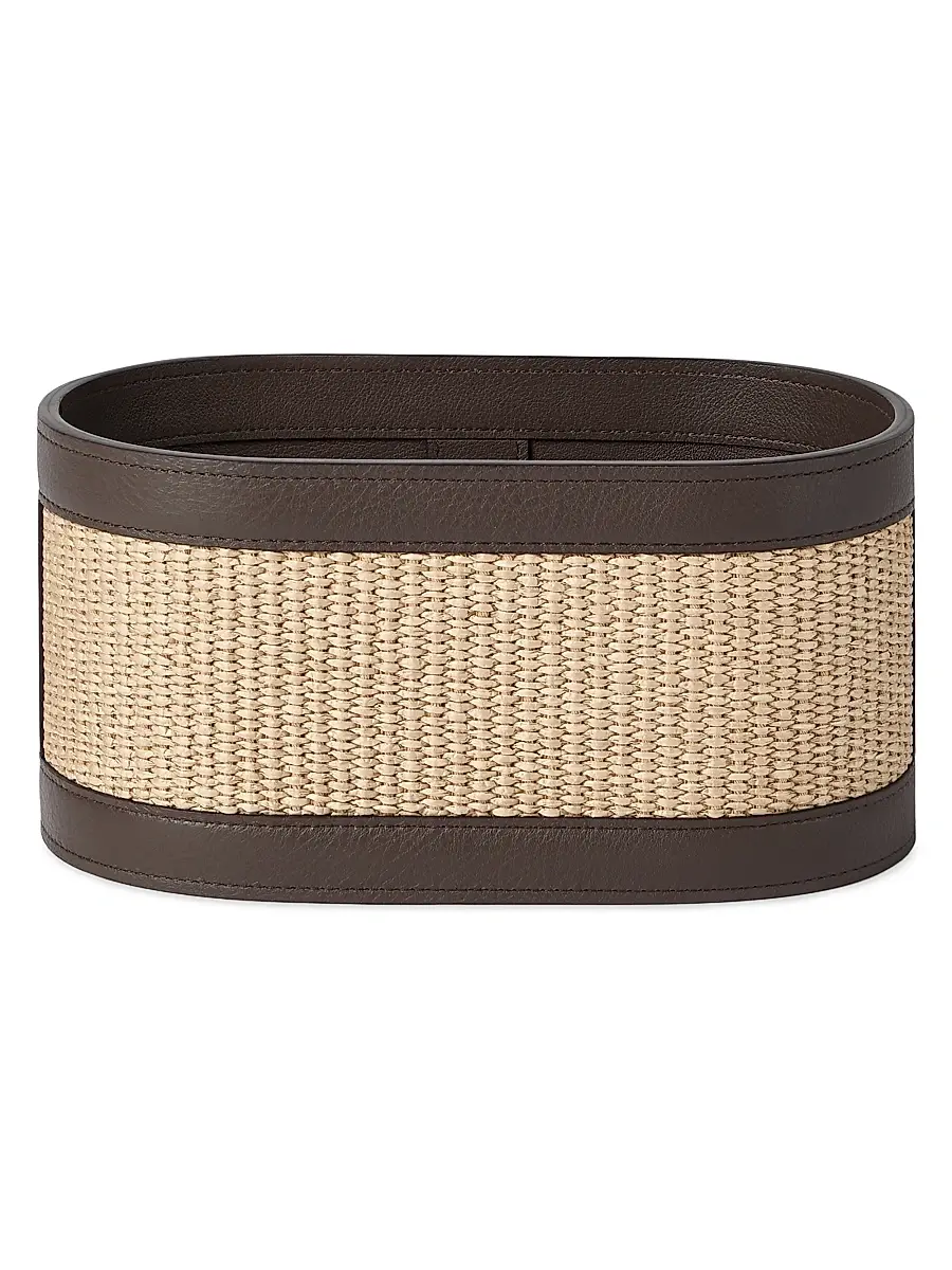 Brunello Cucinelli Raffia Effect Techno Cotton and Leather Organizer Basket | Image 1 Brunello Cucinelli Raffia Effect Techno Cotton and Leather Organizer Basket | Image 1