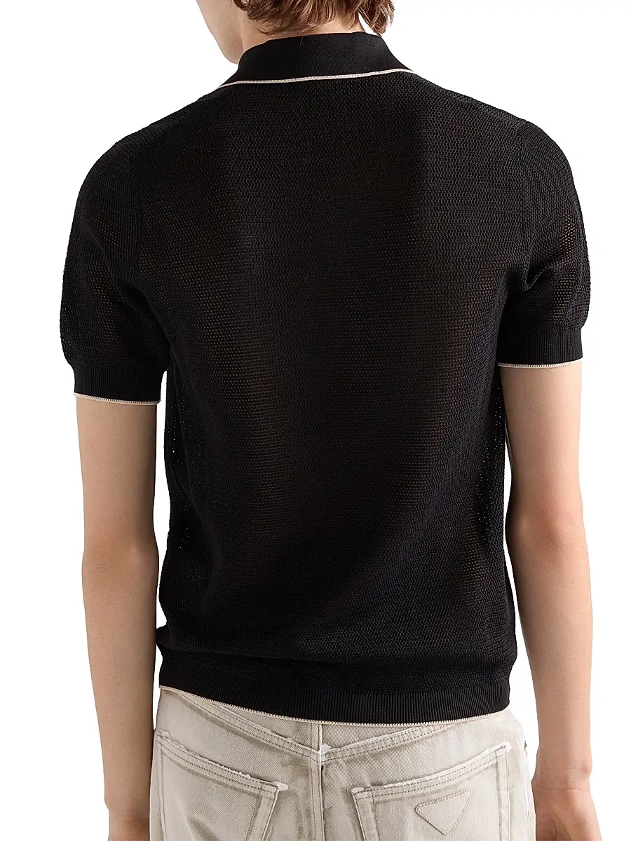 Prada Men's Silk and Cotton Polo Shirt | Thumbnail 3 Prada Men's Silk and Cotton Polo Shirt | Thumbnail 3