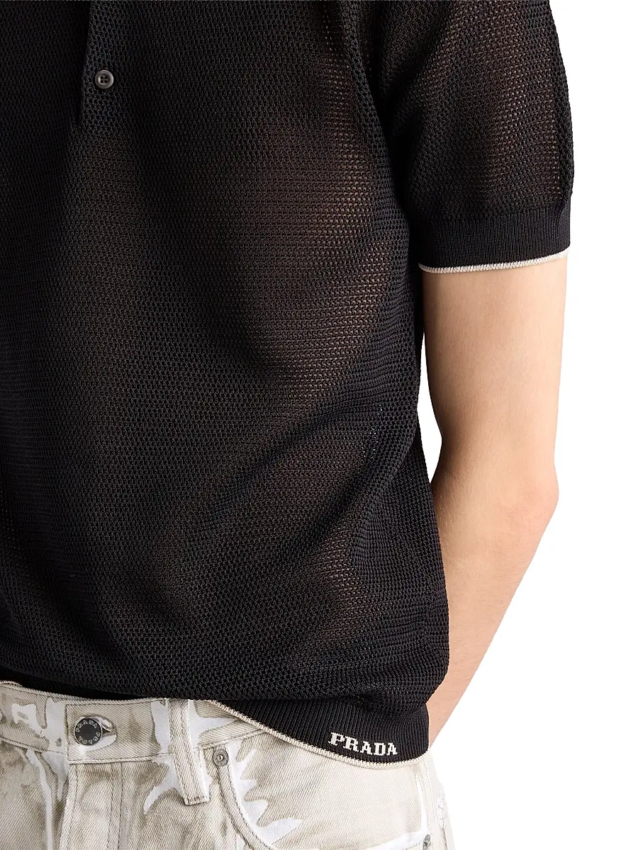 Prada Men's Silk and Cotton Polo Shirt | Thumbnail 4 Prada Men's Silk and Cotton Polo Shirt | Thumbnail 4