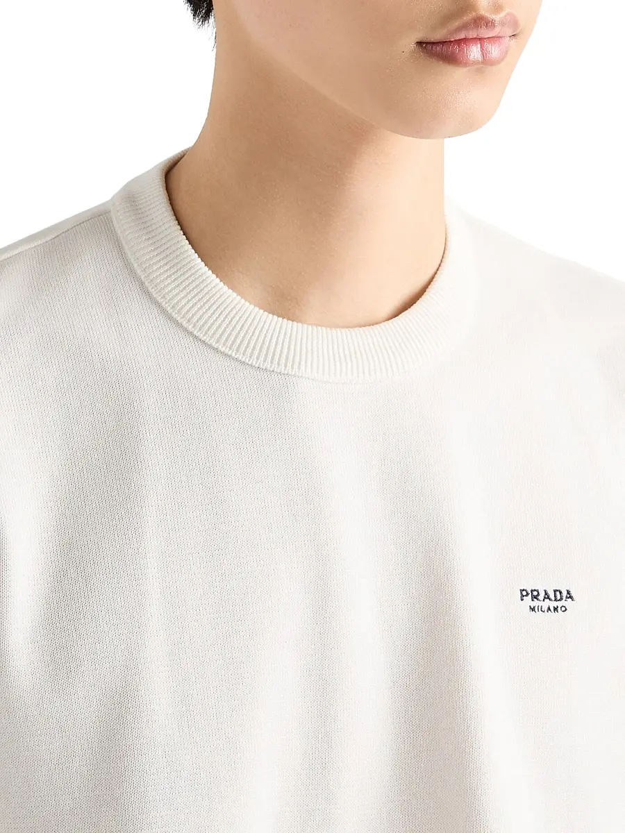 Prada Men's Cotton Crewneck Sweater - White | Thumbnail 5