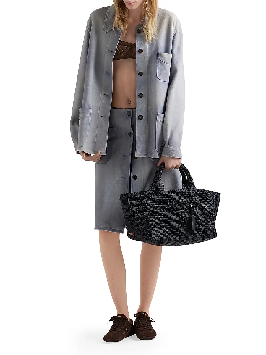 Prada Women's Large Crochet Tote Bag with Leather Details | Thumbnail 2 Prada Women's Large Crochet Tote Bag with Leather Details | Thumbnail 2