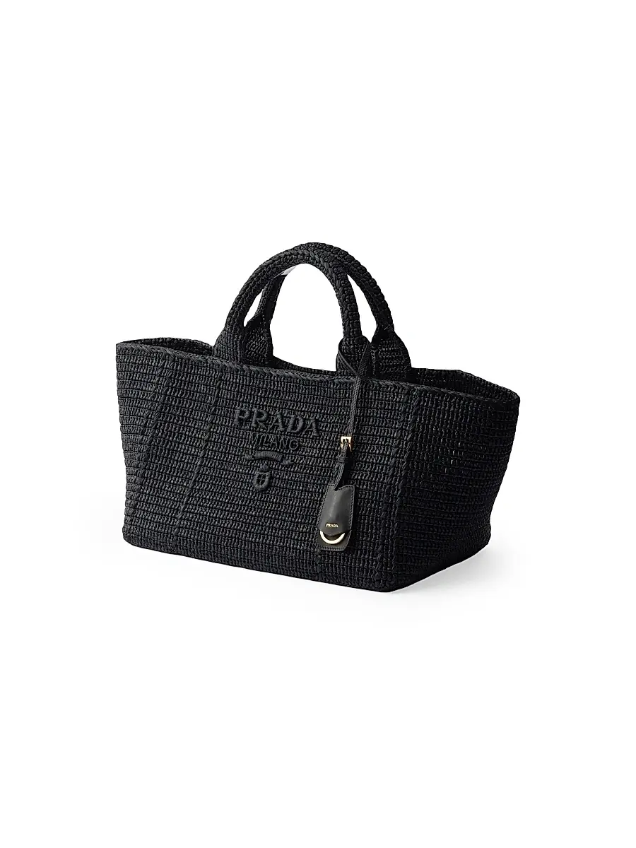 Prada Women's Large Crochet Tote Bag with Leather Details | Thumbnail 4 Prada Women's Large Crochet Tote Bag with Leather Details | Thumbnail 4