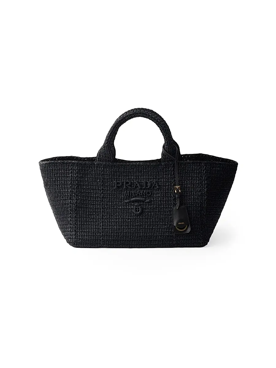 Women's Large Crochet Tote Bag with Leather Details