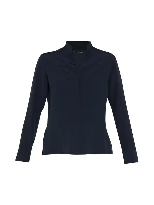 Split-Neck Silk Button-Front Blouse