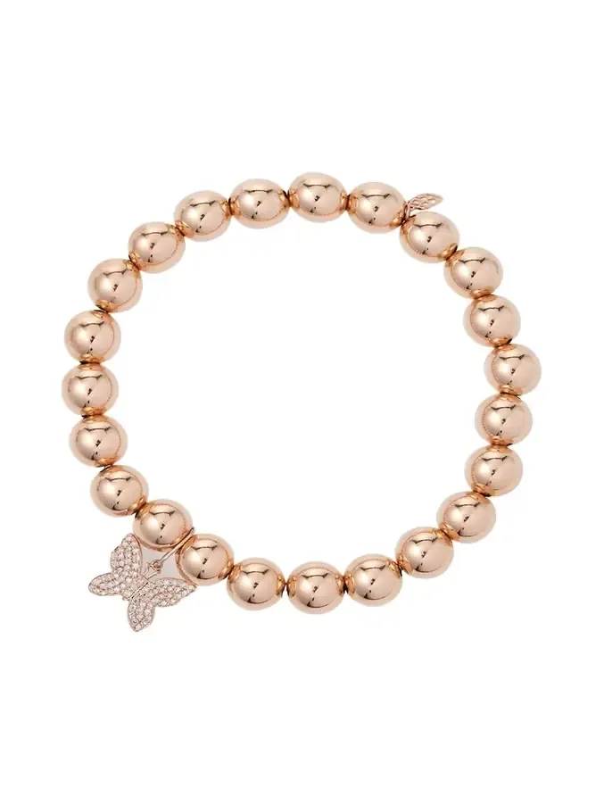 14k Rose Gold Diamond Butterfly Bead Bracelet
