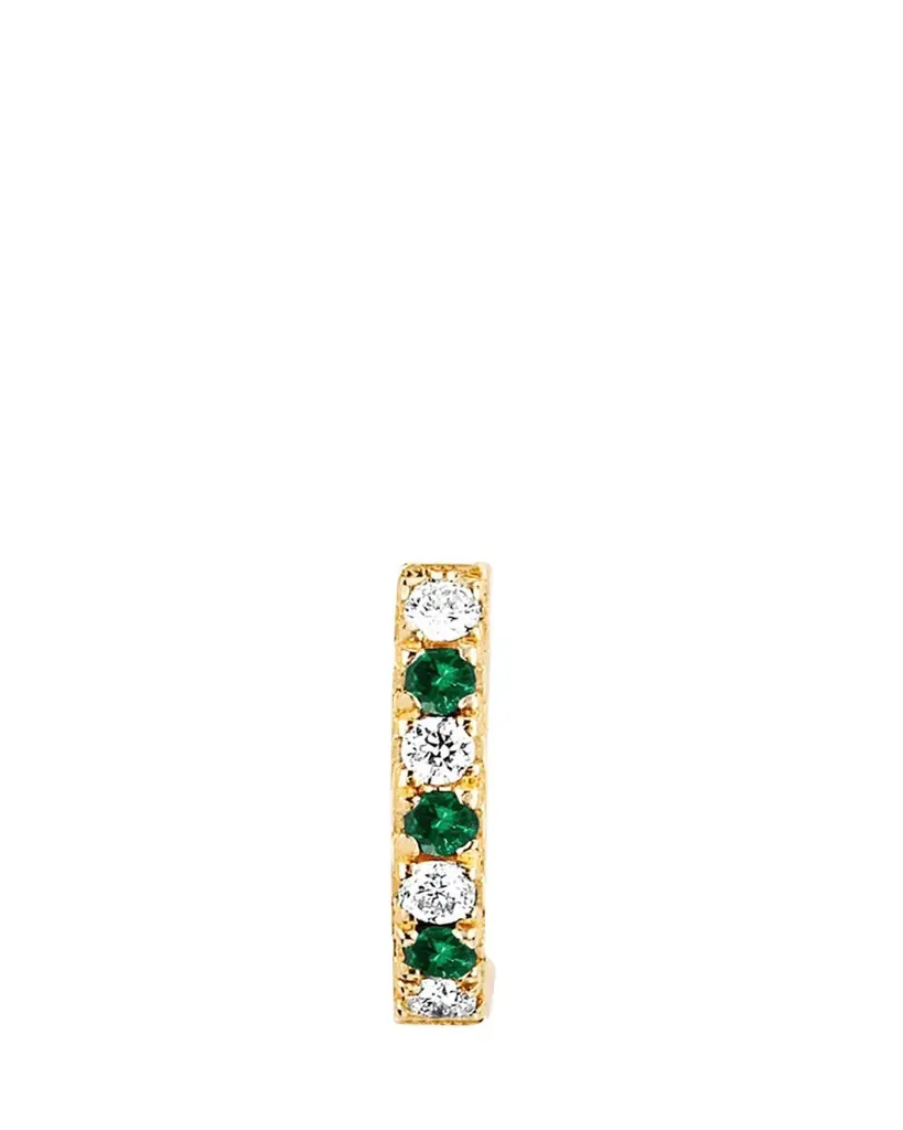 EF Collection 14k Rose Gold Diamond and Tsavorite Huggie Earring, Single | Image 1 EF Collection 14k Rose Gold Diamond and Tsavorite Huggie Earring, Single | Image 1