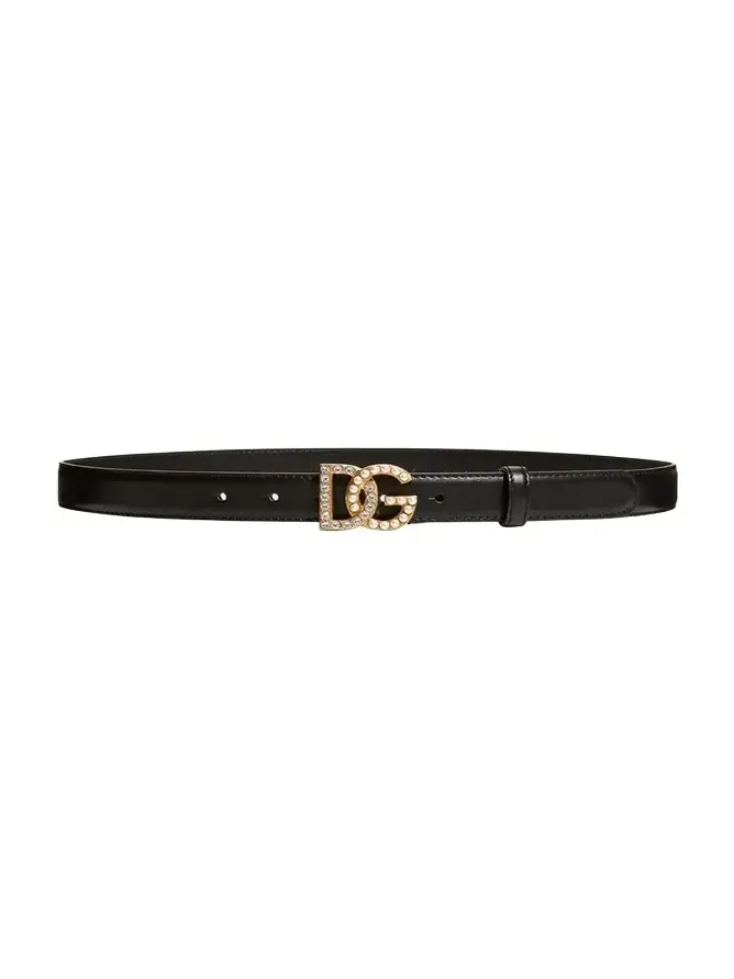DG Swarovski Crystal & Pearl Leather Belt