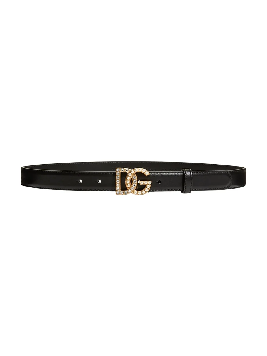 DG Swarovski Crystal & Pearl Leather Belt DG Swarovski Crystal & Pearl Leather Belt