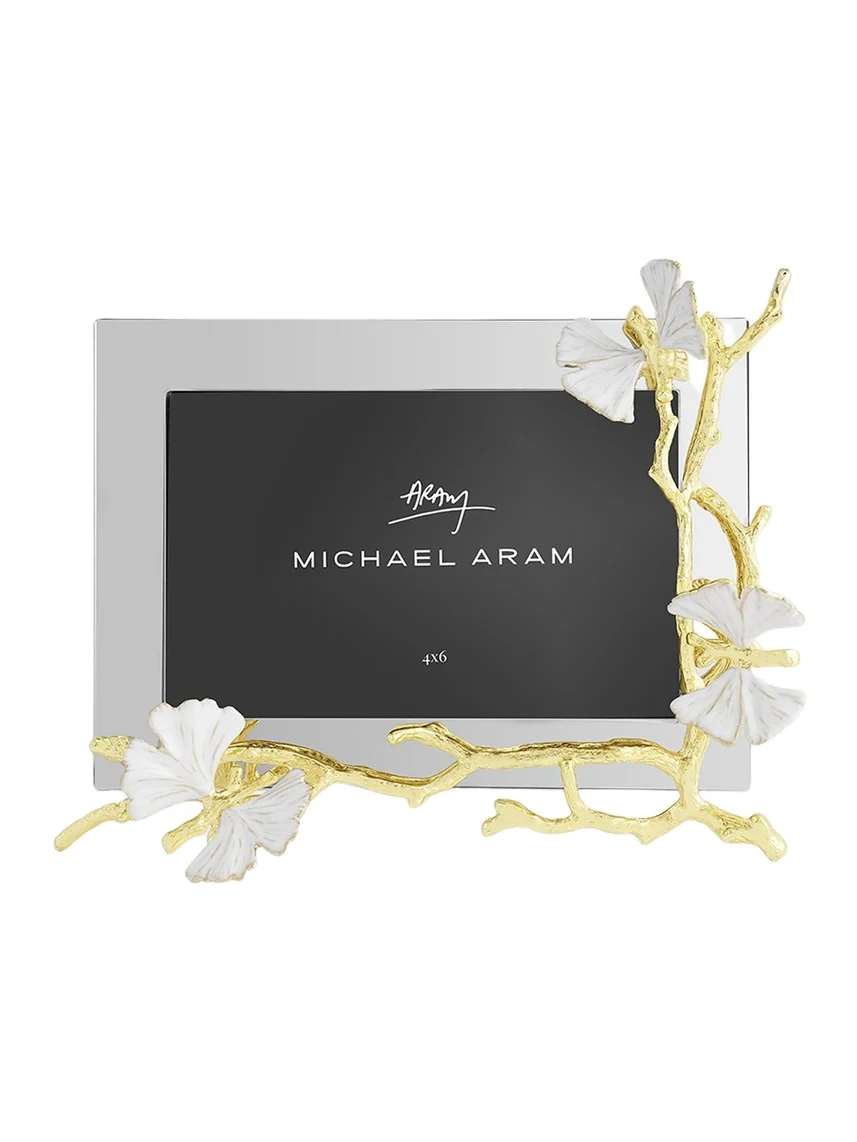 Michael Aram Butterfly Ginkgo White and Gold Frame, 4" x 6"