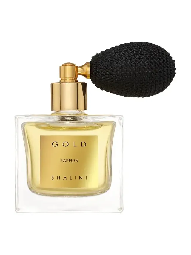 Shalini Parfum Gold Parfum Cubique Glass Flacon with Black Bulb Atomizer, 1.7 oz.