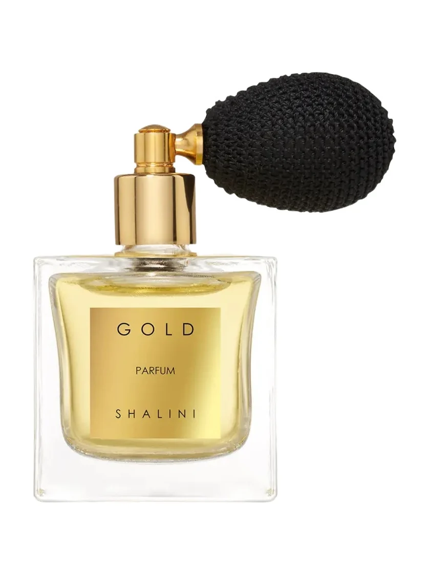Shalini Parfum Gold Parfum Cubique Glass Flacon with Black Bulb Atomizer, 1.7 oz.