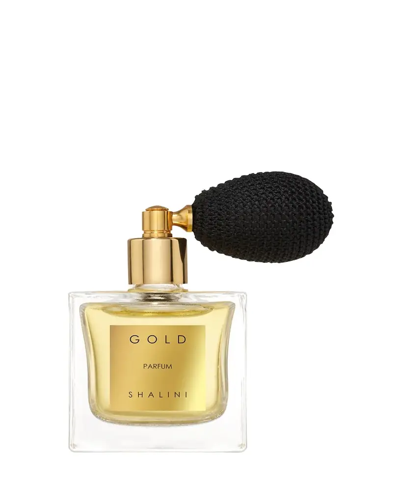 Shalini Parfum Gold Parfum Cubique Glass Flacon with Black Bulb Atomizer, 1.7 oz. | Image 1 Shalini Parfum Gold Parfum Cubique Glass Flacon with Black Bulb Atomizer, 1.7 oz. | Image 1