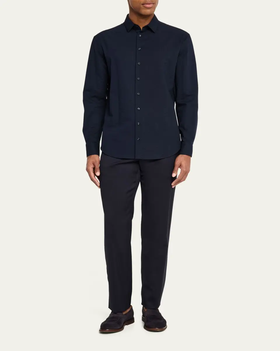 Giorgio Armani Men's Solid Seersucker Sport Shirt | Thumbnail 6