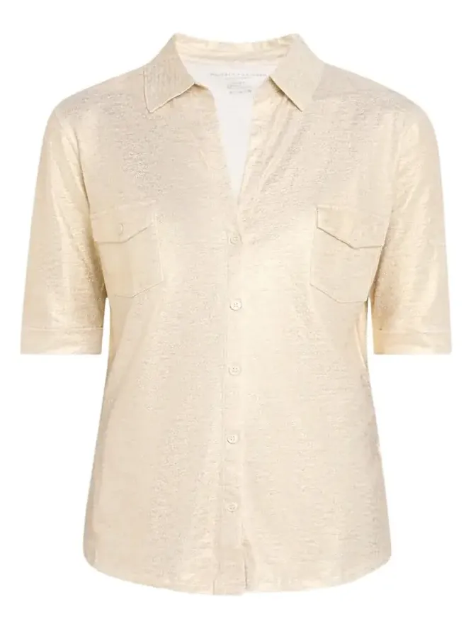 Button-Down Metallic Stretch Linen Shirt Button-Down Metallic Stretch Linen Shirt