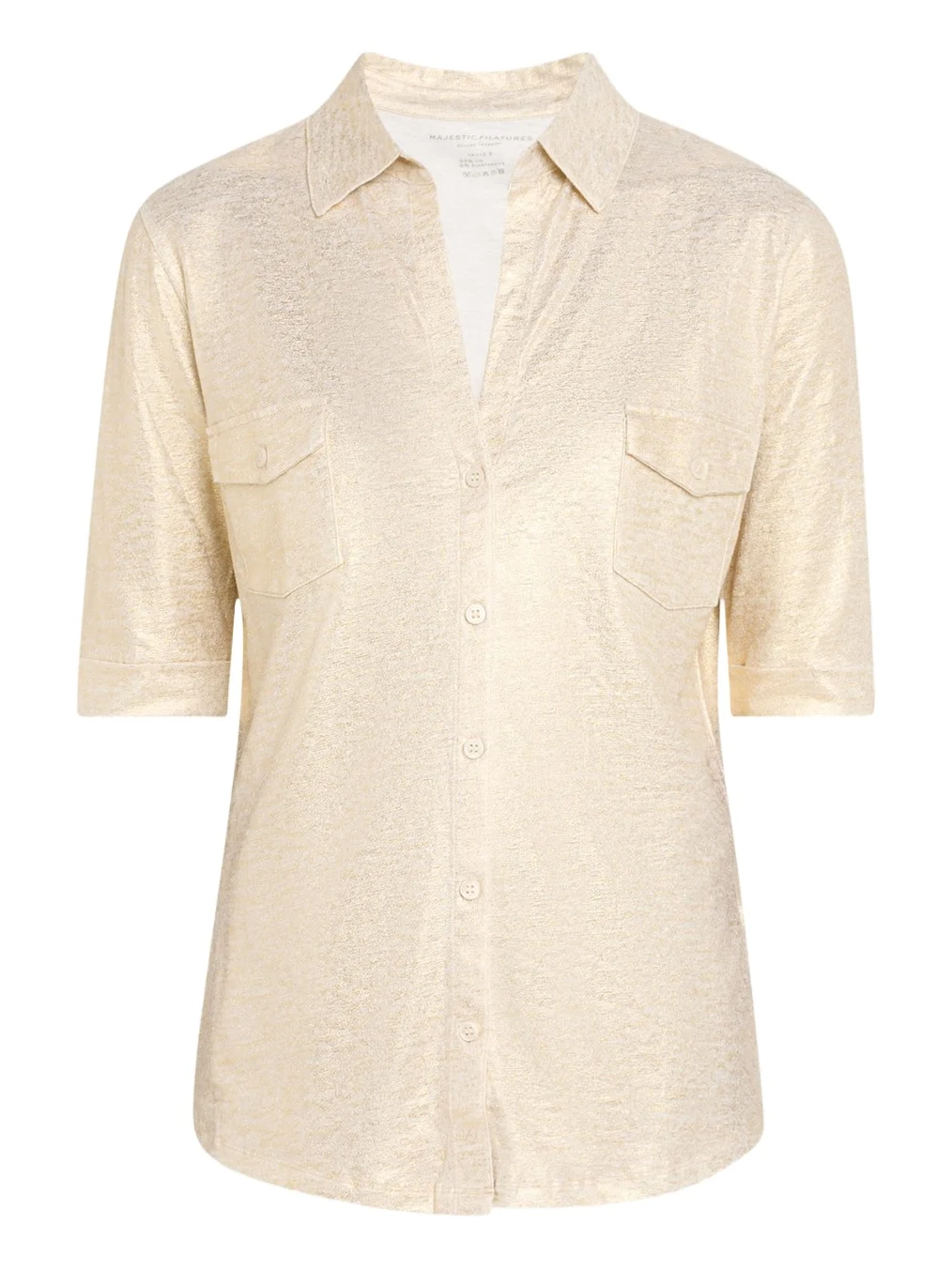 Button-Down Metallic Stretch Linen Shirt Button-Down Metallic Stretch Linen Shirt