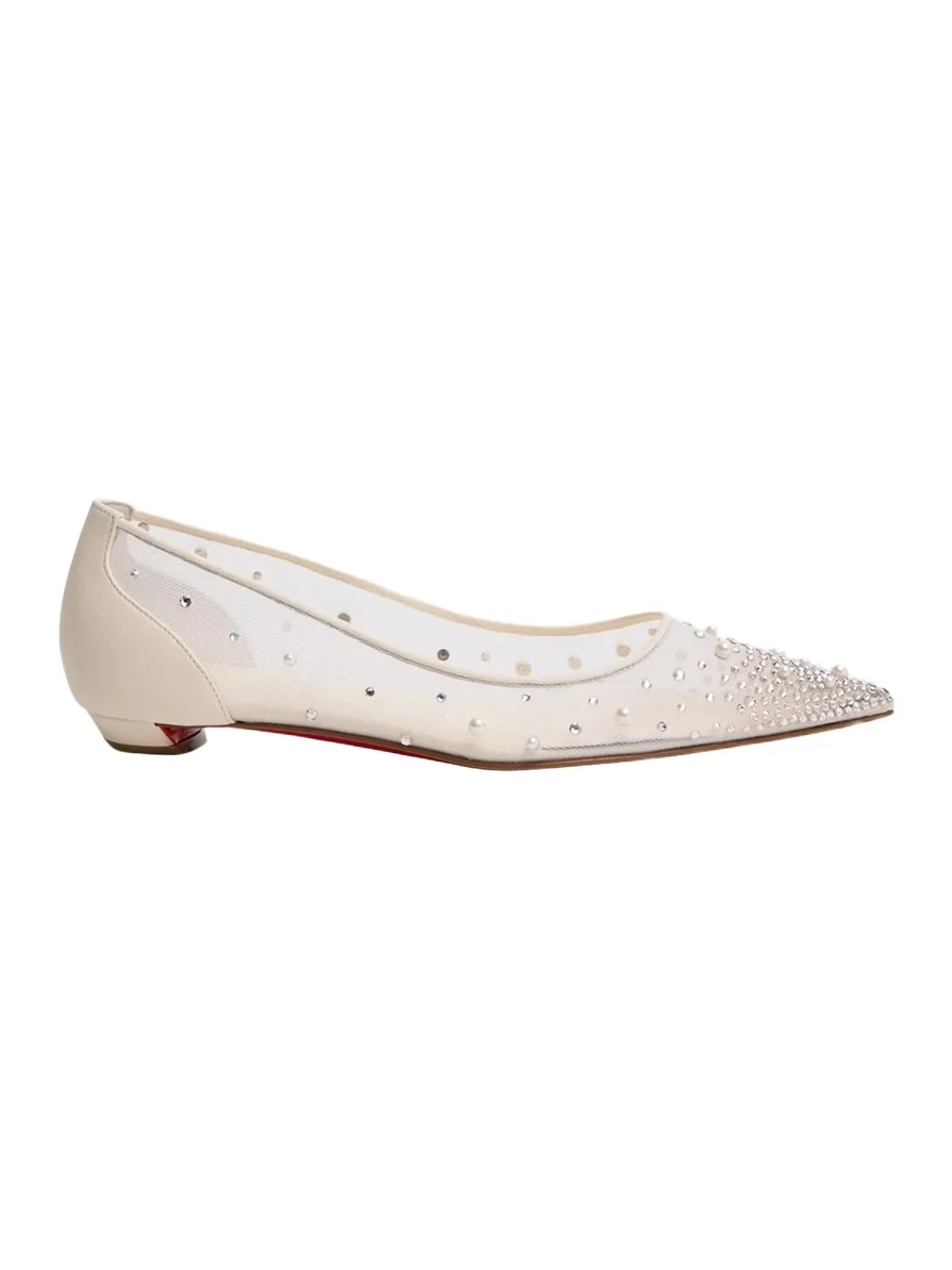 Christian Louboutin Miss Z Degrastra Embellished Mesh Red Sole Ballerina Flats